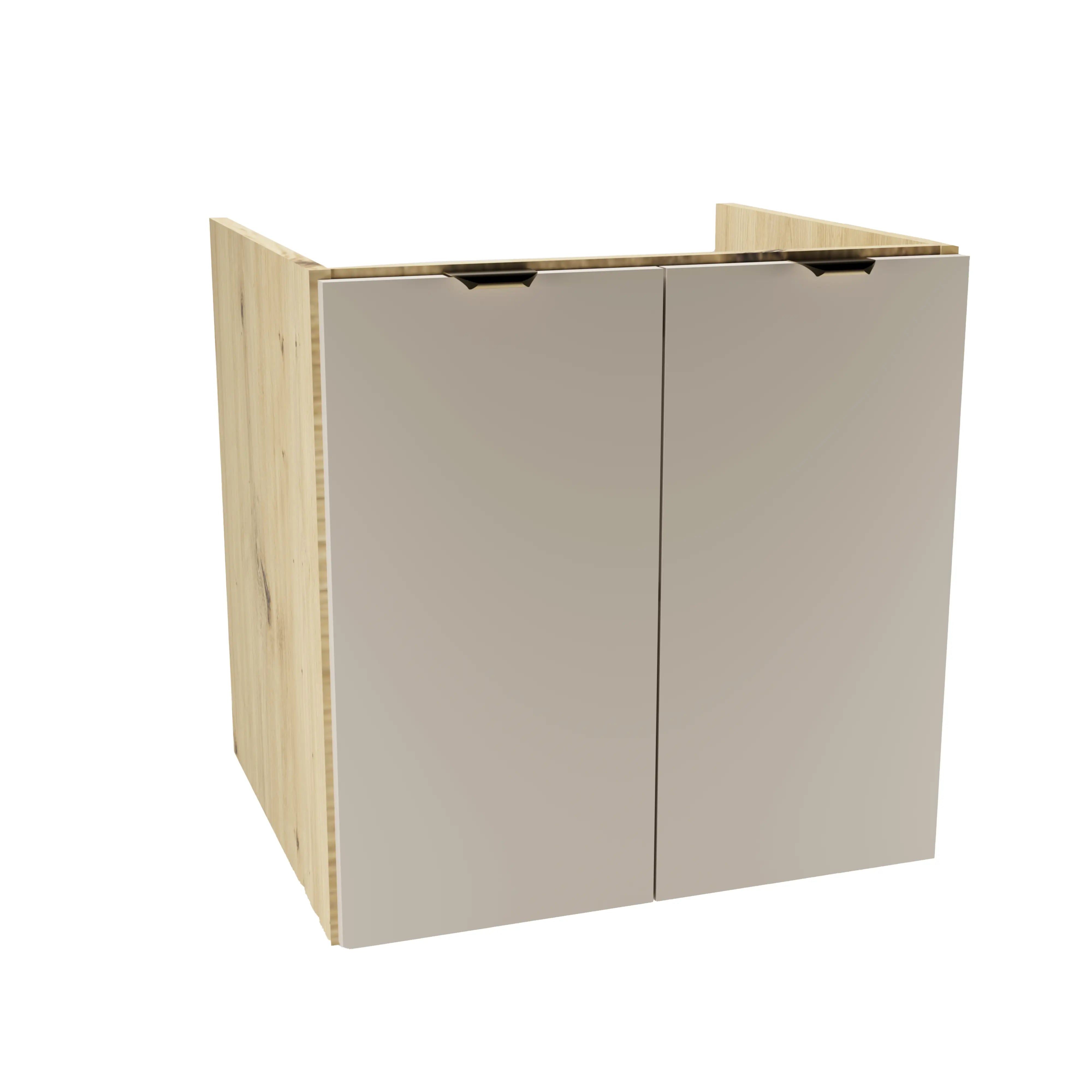 Dulap pentru lavoar Orio 60 cm cu 2 uși, finisaj Cașmir și Stejar Artizanal, fronturi netede și design modern pentru baie