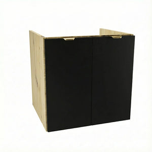 Dulap pentru lavoar Orio 60 cm cu 2 uși, fronturi netede Negru și corp Stejar artizanal, mobilier de baie modern fără blat, design compact elegant