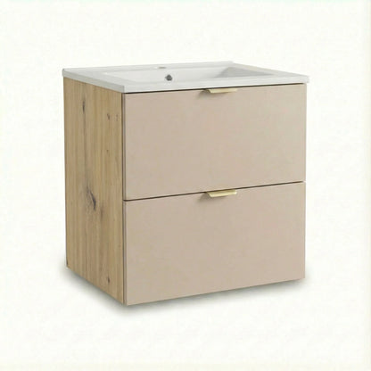 Dulap baie Orio 60 cm Casmir/Stejar artizanal cu chiuvetă, 2 sertare Soft-Close și design modern funcțional.