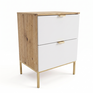 Dulap pentru lavoar Orio 60 cm Alb/Stejar Artisan, cu cadru metalic, 2 sertare Soft-Close, fronturi netede, mobilier modern pentru baie.