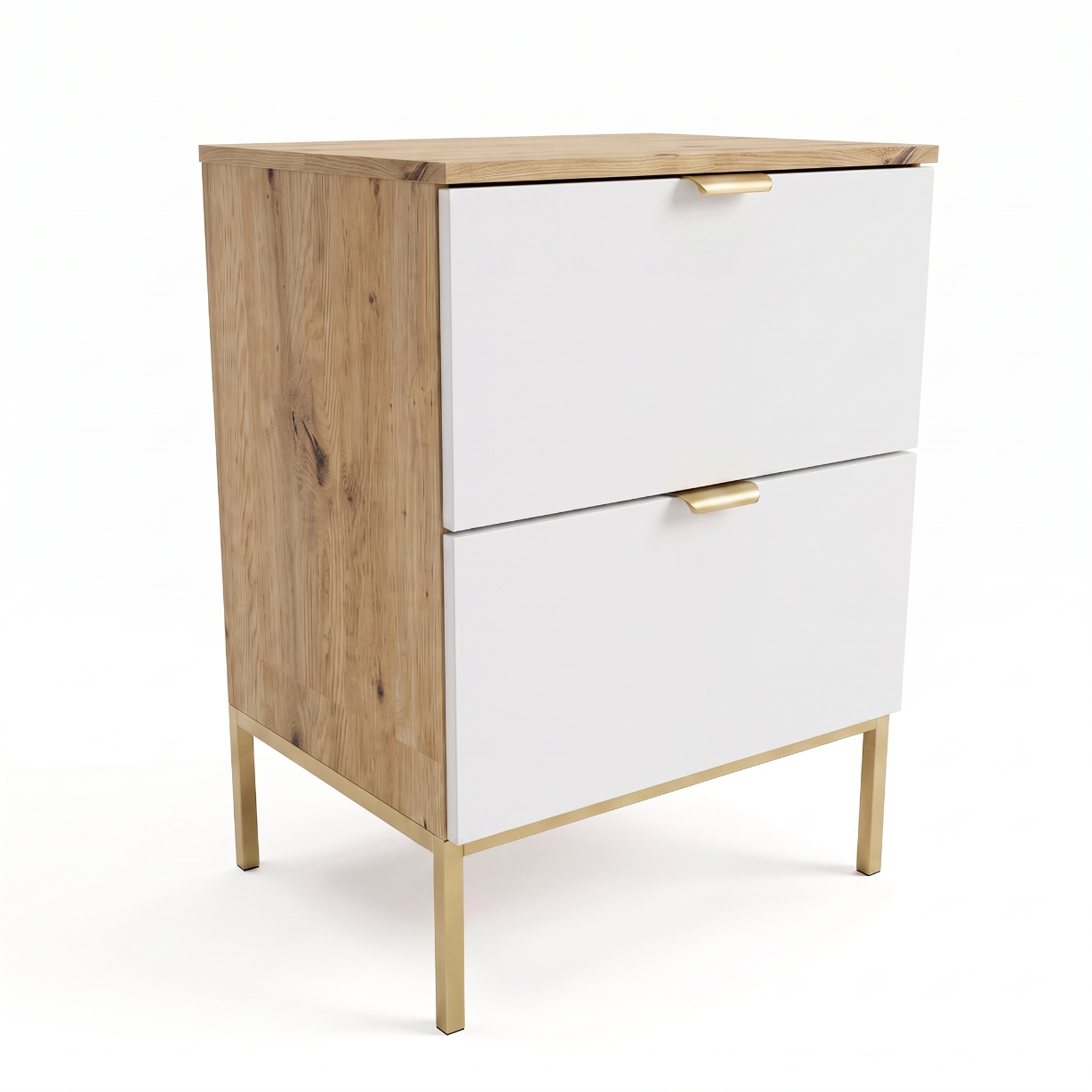 Dulap pentru lavoar Orio 60 cm Alb/Stejar Artisan, cu cadru metalic, 2 sertare Soft-Close, fronturi netede, mobilier modern pentru baie.