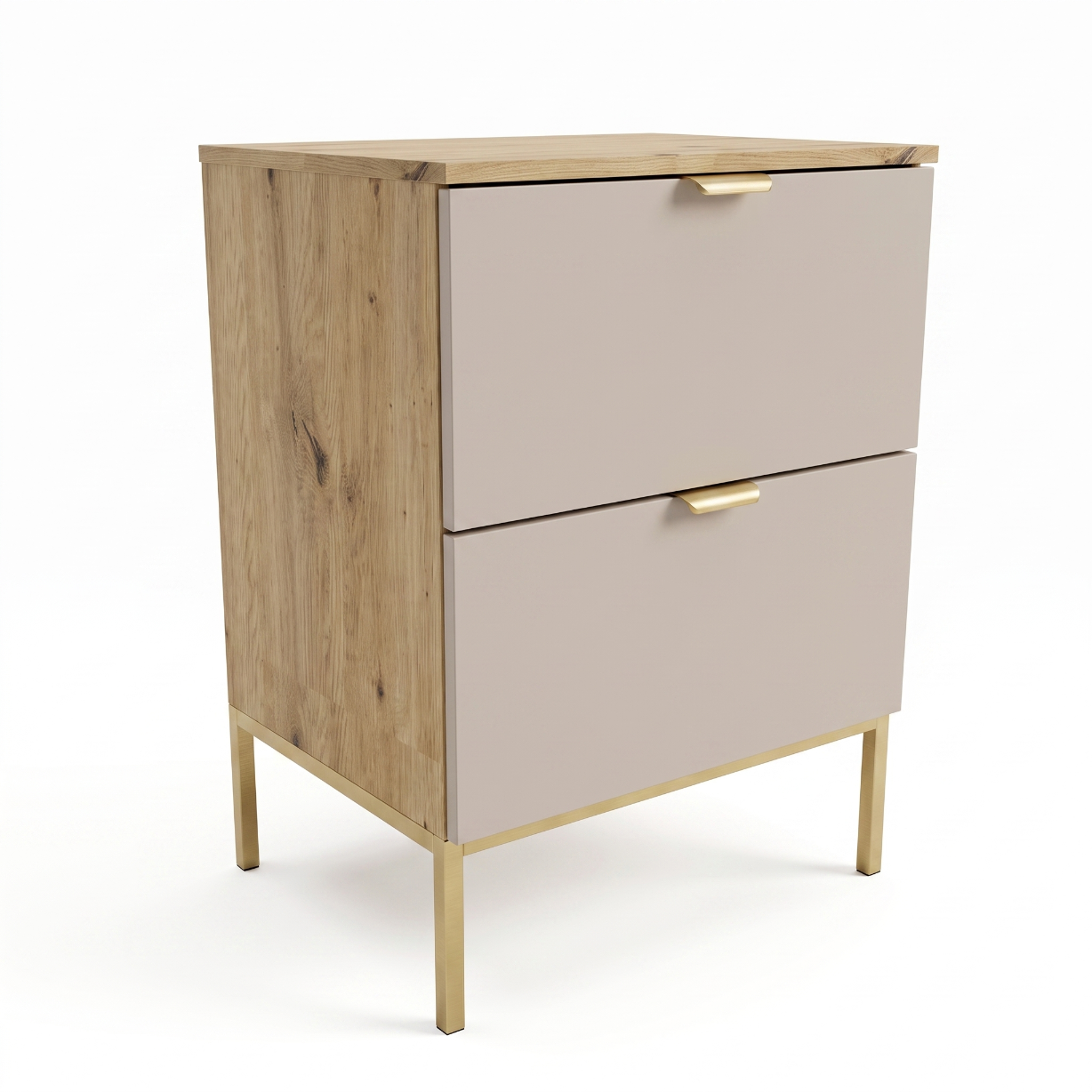 Dulap pentru lavoar Orio 60 cm Cașmir/Stejar Artisan, cu cadru metalic, 2 sertare Soft-Close, fronturi netede, mobilier modern pentru baie.