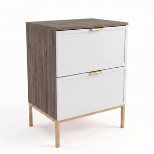 Dulap pentru lavoar Roma 60 cm Alb/Nuc Închis, cu cadru metalic, 2 sertare Soft-Close, fronturi MDF cu ramă decorativă, mobilier elegant pentru baie.