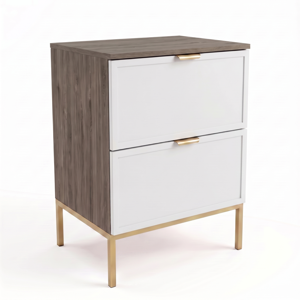 Dulap pentru lavoar Roma 60 cm Alb/Nuc Închis, cu cadru metalic, 2 sertare Soft-Close, fronturi MDF cu ramă decorativă, mobilier elegant pentru baie.