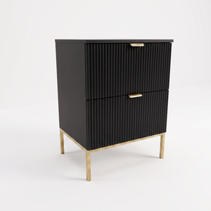 Dulap pentru lavoar Willy 60 cm negru, cu cadru metalic, 2 sertare Soft-Close, fronturi MDF riflate, mobilier modern pentru baie.