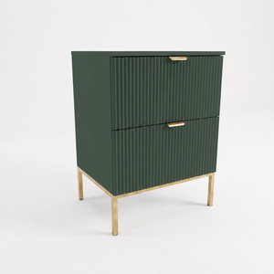 Dulap pentru lavoar Willy 60 cm Verde salvie, cu cadru metalic, 2 sertare Soft-Close, fronturi MDF riflate, mobilier modern pentru baie.