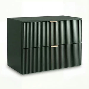 Dulap pentru lavoar Willy 80 cm Verde cu 2 sertare, fronturi canelate și sistem soft-close