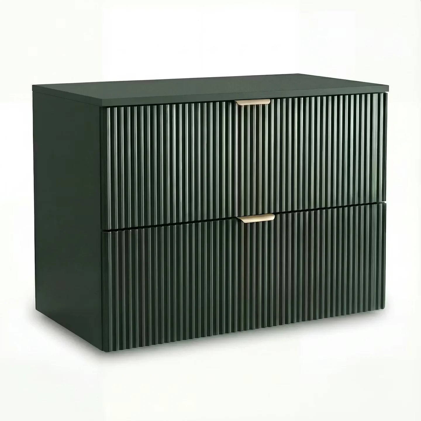 Dulap pentru lavoar Willy 80 cm Verde cu 2 sertare, fronturi canelate și sistem soft-close