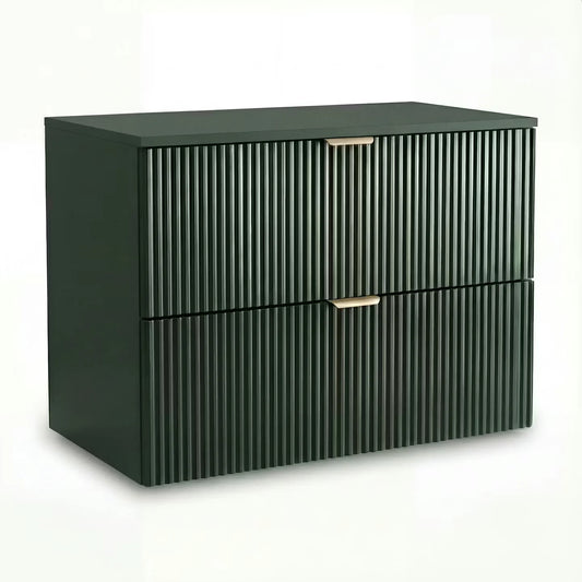 Dulap pentru lavoar Willy 80 cm Verde cu 2 sertare, fronturi canelate și sistem soft-close