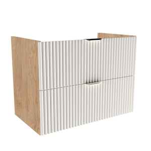 Dulap pentru lavoar Willy 80 cm Alb/Nuc cu 2 sertare, fronturi canelate din MDF, design modern pentru baie, fără blat