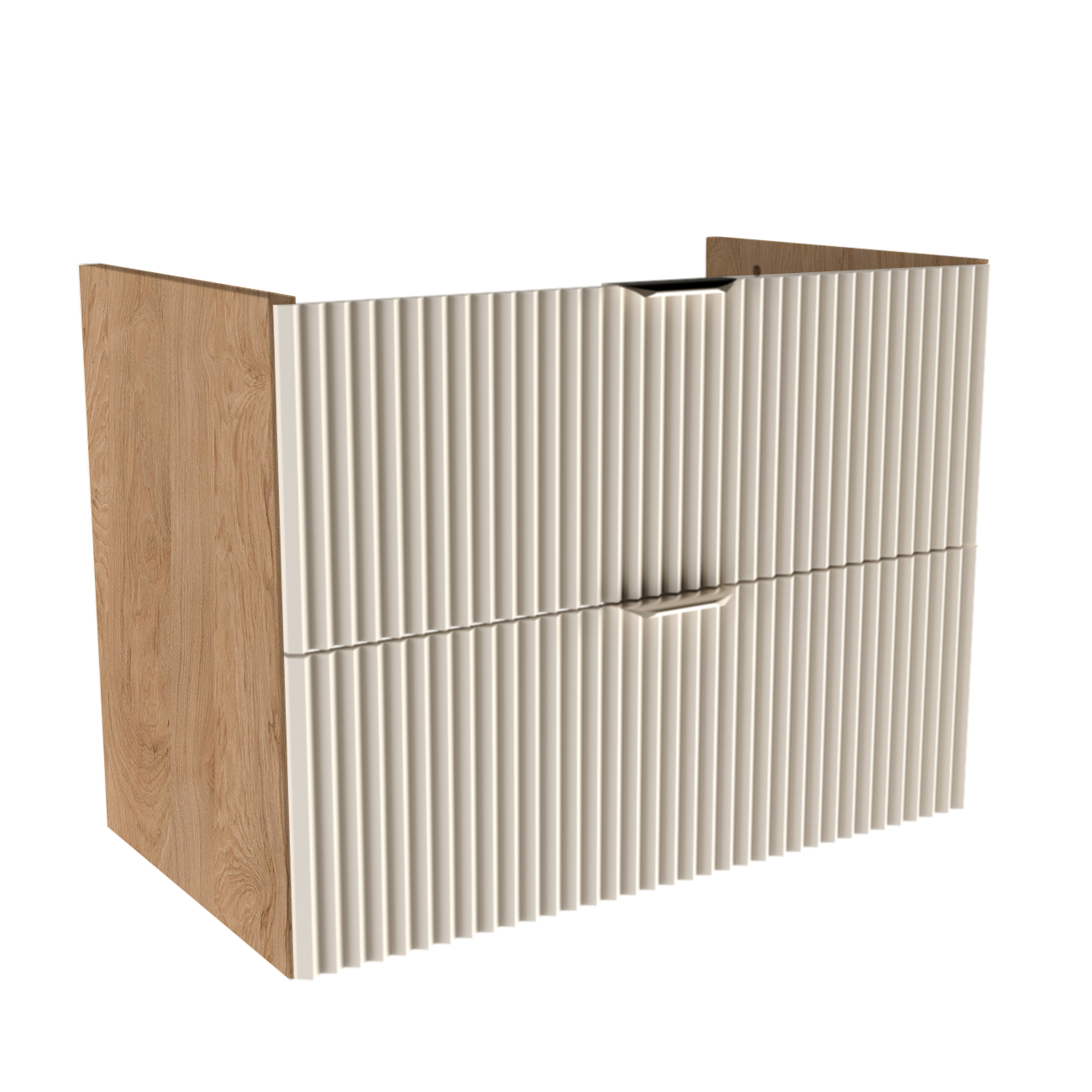 Dulap pentru lavoar Willy 80 cm Casmir/Nuc cu 2 sertare, fronturi canelate, fără blat, mobilier modern pentru baie