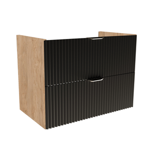 Dulap pentru lavoar Willy 80 cm Negru/Nuc cu 2 sertare, fronturi canelate din MDF, fără blat, design modern pentru baie.