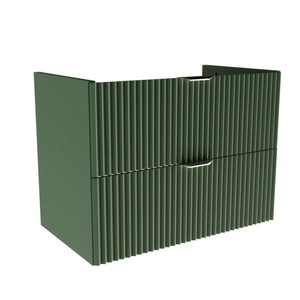 Dulap pentru lavoar Willy 80 cm Verde Salvie, cu 2 sertare și fronturi canelate din MDF, design modern pentru baie, fără blat, stil natural și minimalist.