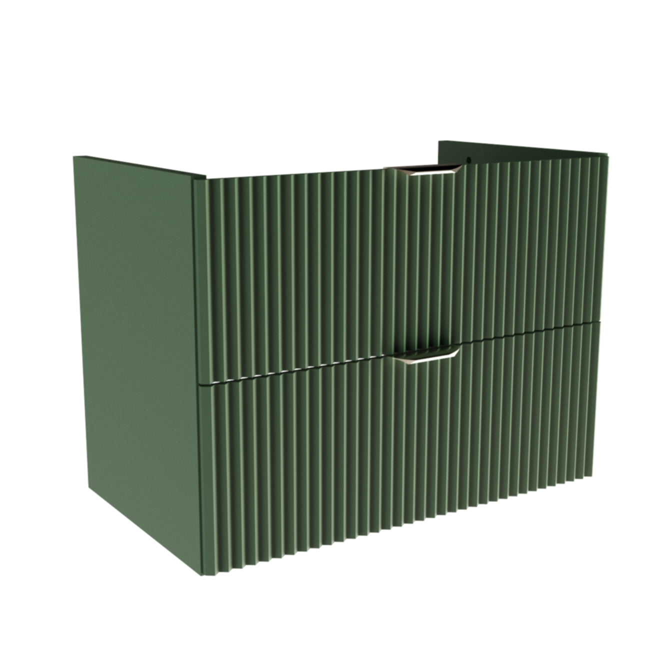 Dulap pentru lavoar Willy 80 cm Verde Salvie, cu 2 sertare și fronturi canelate din MDF, design modern pentru baie, fără blat, stil natural și minimalist.