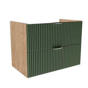 Dulap pentru lavoar Willy 80 cm Verde Salvie/Nuc, cu 2 sertare și fronturi canelate din MDF, design modern pentru baie, fără blat, stil natural și elegant.