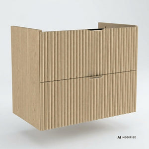 Dulap pentru lavoar Willy 80 cm cu 2 sertare, fronturi canelate din MDF, Stejar Cremona