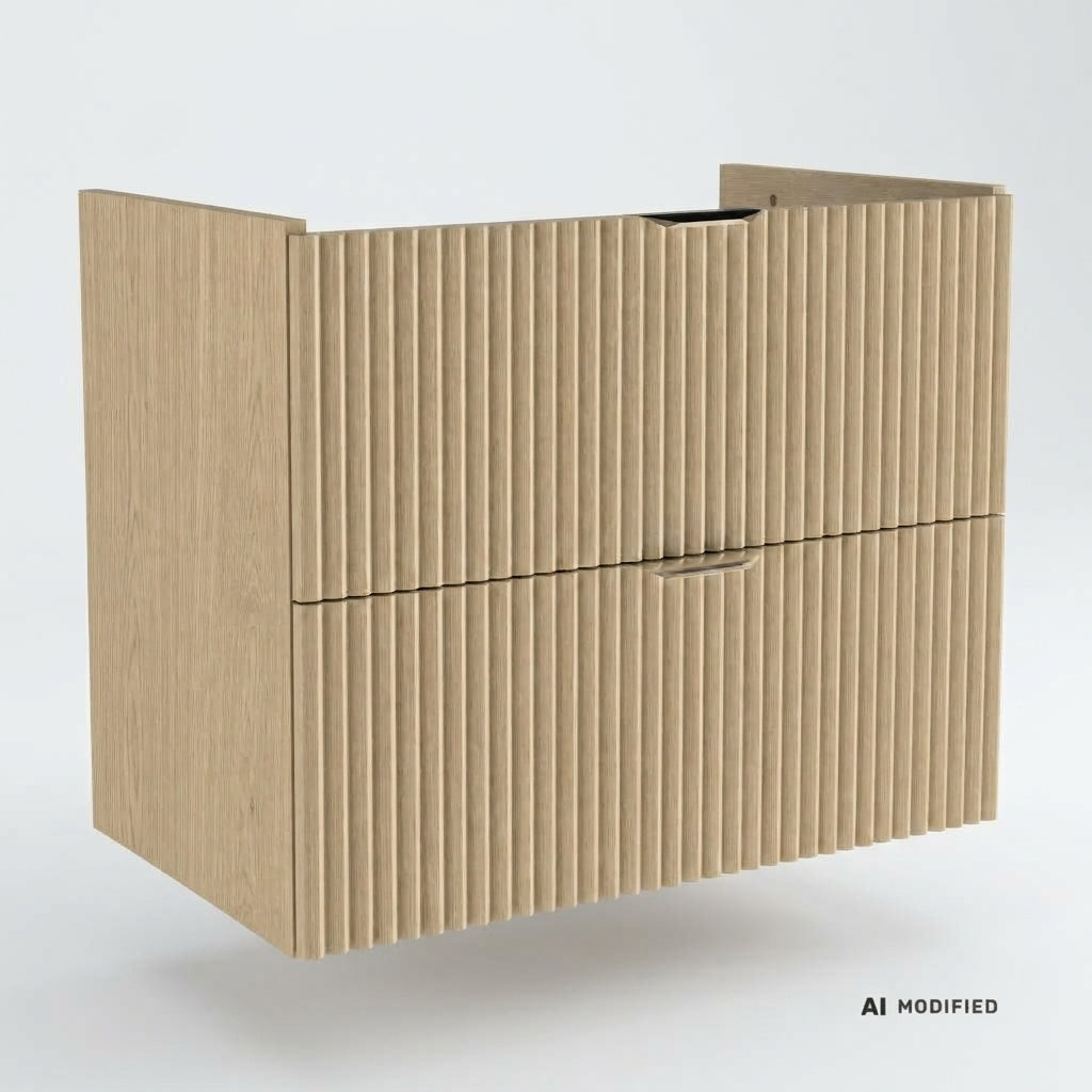 Dulap pentru lavoar Willy 80 cm cu 2 sertare, fronturi canelate din MDF, Stejar Cremona