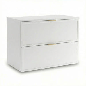 Dulap pentru lavoar Roma 80 cm, finisaj Alb, cu 2 sertare, fronturi MDF cu ramă decorativă, sistem Soft-Close și decupaj pentru sifon.