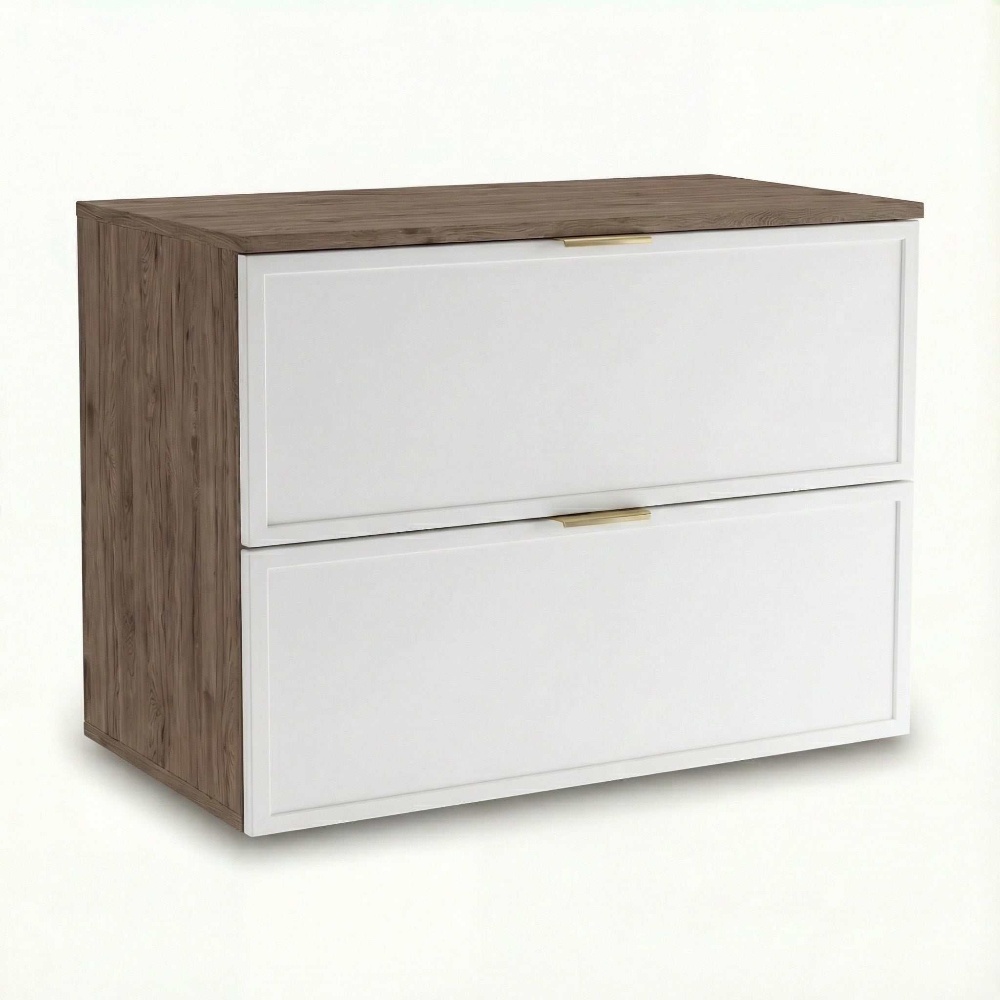 Dulap pentru lavoar Roma 80 cm, finisaj Alb/Nuc Închis, cu 2 sertare, fronturi MDF cu ramă decorativă, sistem Soft-Close și decupaj pentru sifon.