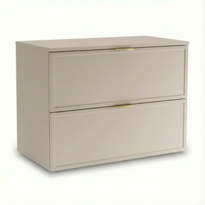 Dulap pentru lavoar Roma 80 cm, finisaj Cașmir, cu 2 sertare, fronturi MDF cu ramă decorativă, sistem Soft-Close și decupaj pentru sifon.