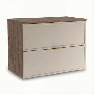 Dulap pentru lavoar Roma 80 cm, finisaj Cașmir/Nuc Închis, cu 2 sertare, fronturi MDF cu ramă decorativă, sistem Soft-Close și decupaj pentru sifon.
