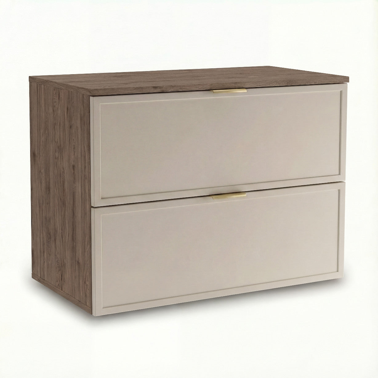Dulap pentru lavoar Roma 80 cm, finisaj Cașmir/Nuc Închis, cu 2 sertare, fronturi MDF cu ramă decorativă, sistem Soft-Close și decupaj pentru sifon.