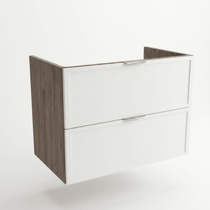 Dulap pentru lavoar Roma 80 cm Alb/Nuc Închis, 2 sertare, fronturi cu ramă decorativă, mobilier de baie modern fără blat