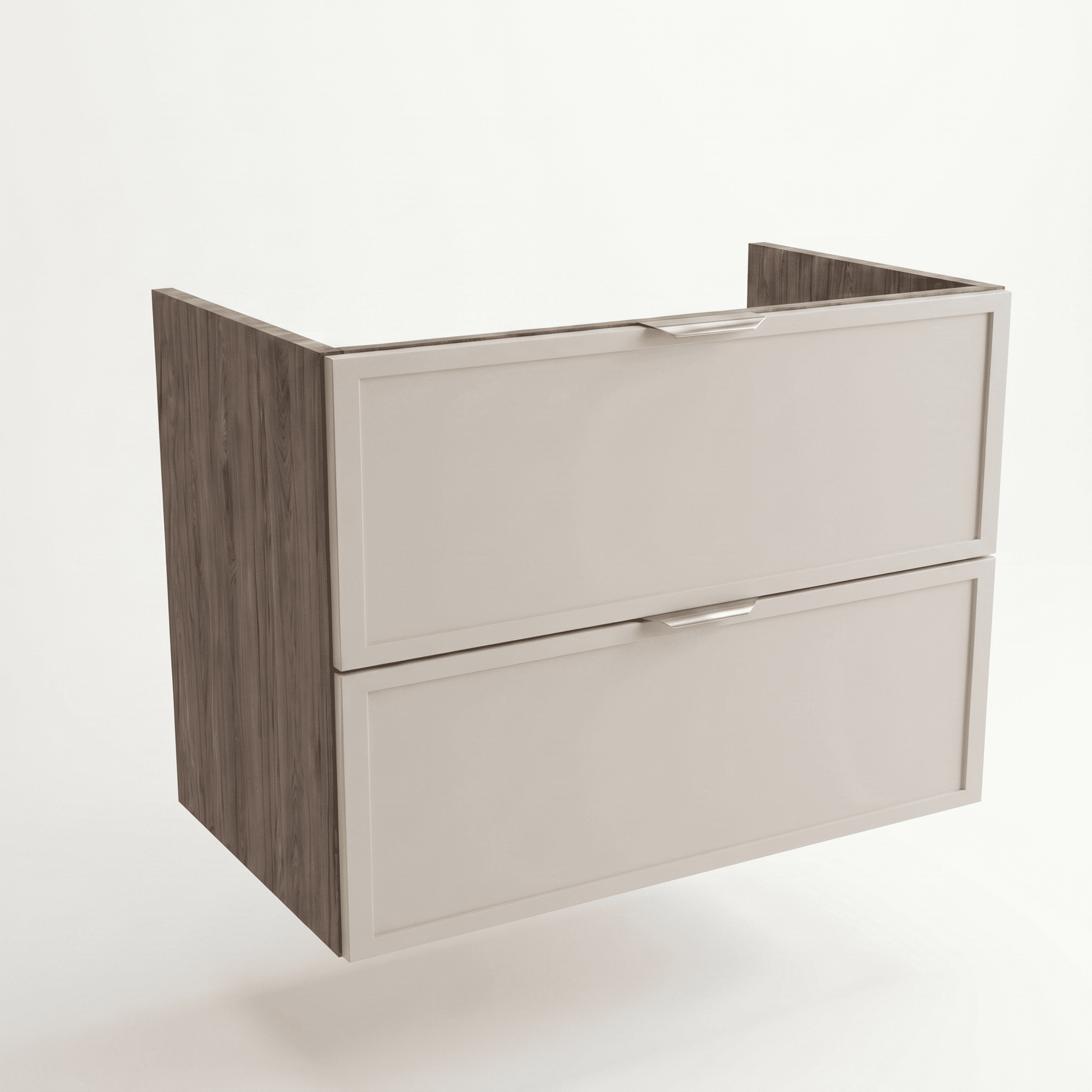 Dulap pentru lavoar Roma 80 cm Cașmir/Nuc închis, 2 sertare, fronturi cu ramă decorativă, mobilier baie modern fără blat