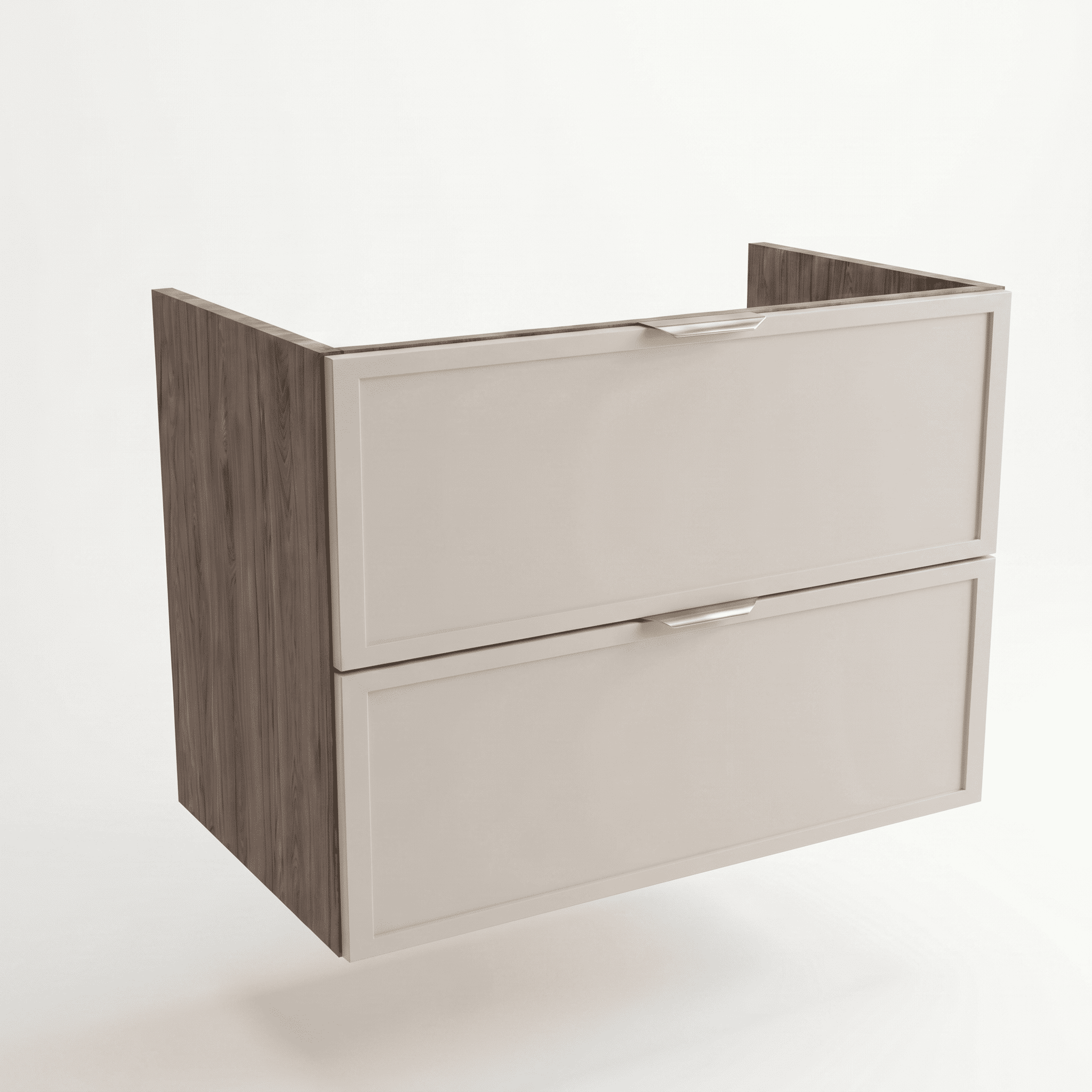 Dulap pentru lavoar Roma 80 cm Cașmir/Nuc închis, 2 sertare, fronturi cu ramă decorativă, mobilier baie modern fără blat