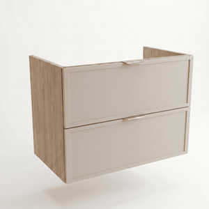 Dulap pentru lavoar Roma 80 cm Cașmir/Stejar Cremona, 2 sertare, fronturi cu ramă decorativă, mobilier baie modern fără blat