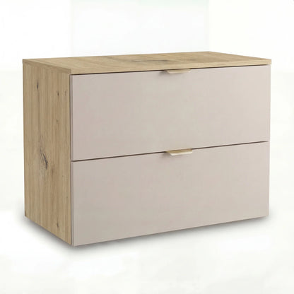 Dulap pentru lavoar Orio 80 cm Casmir/Stejar Artizanal cu 2 sertare, fronturi netede și mânere metalice