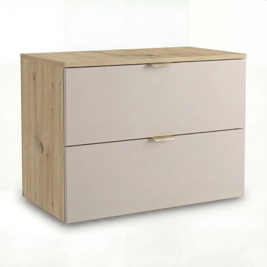 Dulap pentru lavoar Orio 80 cm Casmir/Stejar Artizanal cu 2 sertare, fronturi netede și mânere metalice