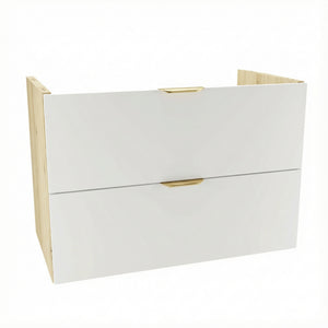 Dulap pentru lavoar Orio 80 cm cu 2 sertare, fronturi netede Alb și corp Stejar artizanal, mobilier de baie modern fără blat, design minimalist
