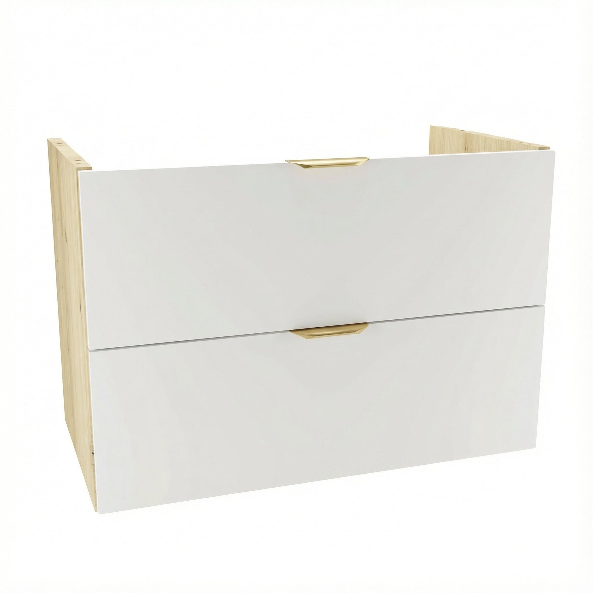 Dulap pentru lavoar Orio 80 cm cu 2 sertare, fronturi netede Alb și corp Stejar artizanal, mobilier de baie modern fără blat, design minimalist