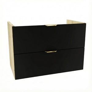Dulap pentru lavoar Orio 80 cm cu 2 sertare, fronturi netede Negru și corp Stejar artizanal, mobilier de baie modern fără blat, design elegant