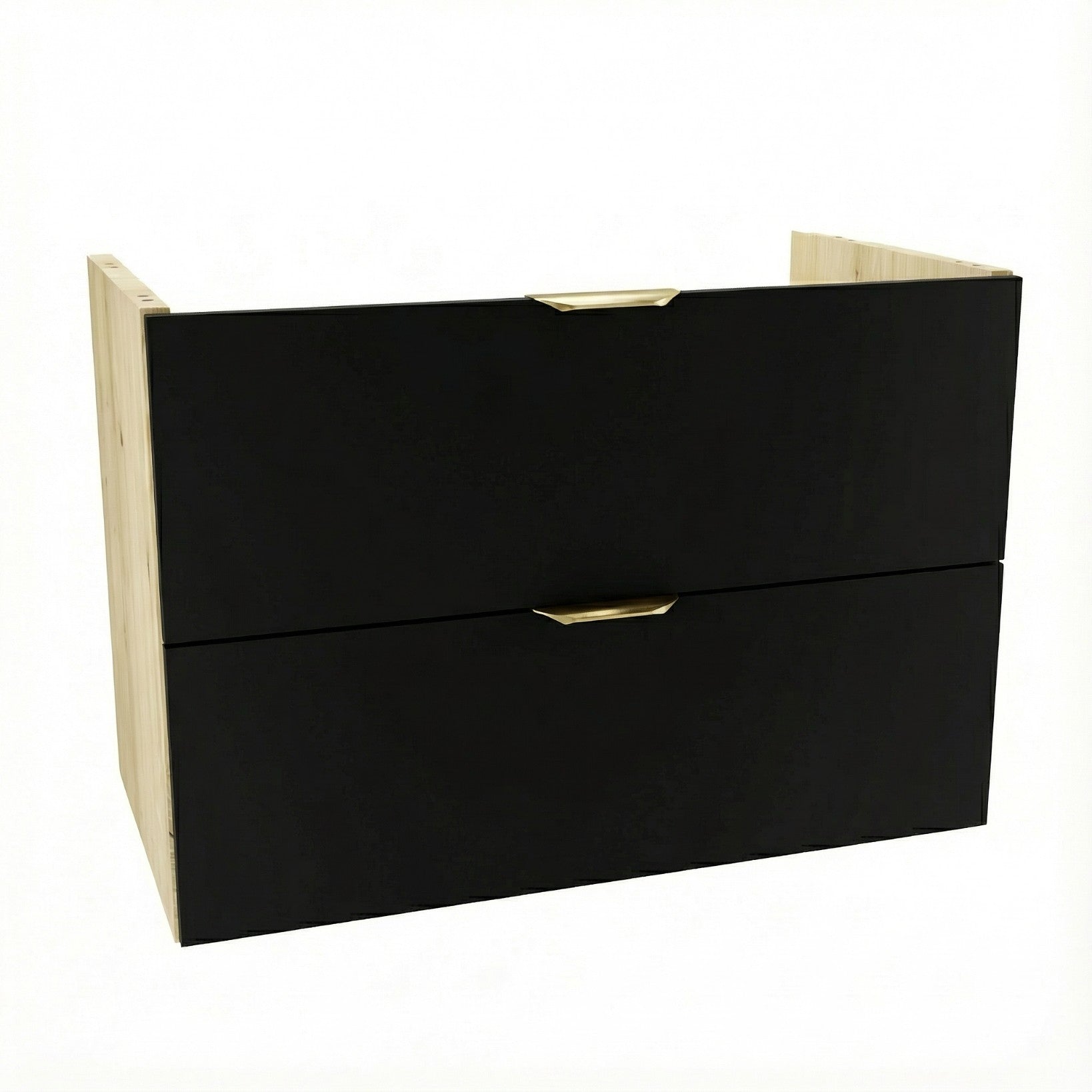 Dulap pentru lavoar Orio 80 cm cu 2 sertare, fronturi netede Negru și corp Stejar artizanal, mobilier de baie modern fără blat, design elegant