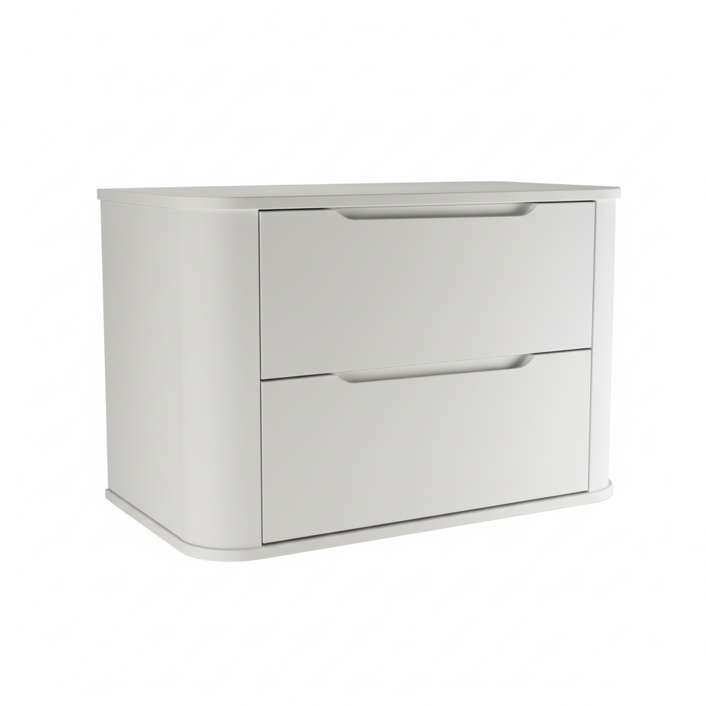 Dulap pentru lavoar Luma 80 cm Alb, 2 sertare, mobilier baie modern cu margini rotunjite și design minimalist fără mânere