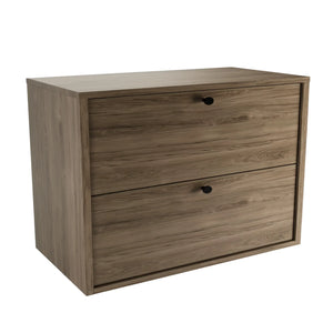 Dulap pentru lavoar Belino 80 cm Nuc închis, mobilier baie cu 2 sertare, fronturi netede și blat inclus pentru lavoar tip bol