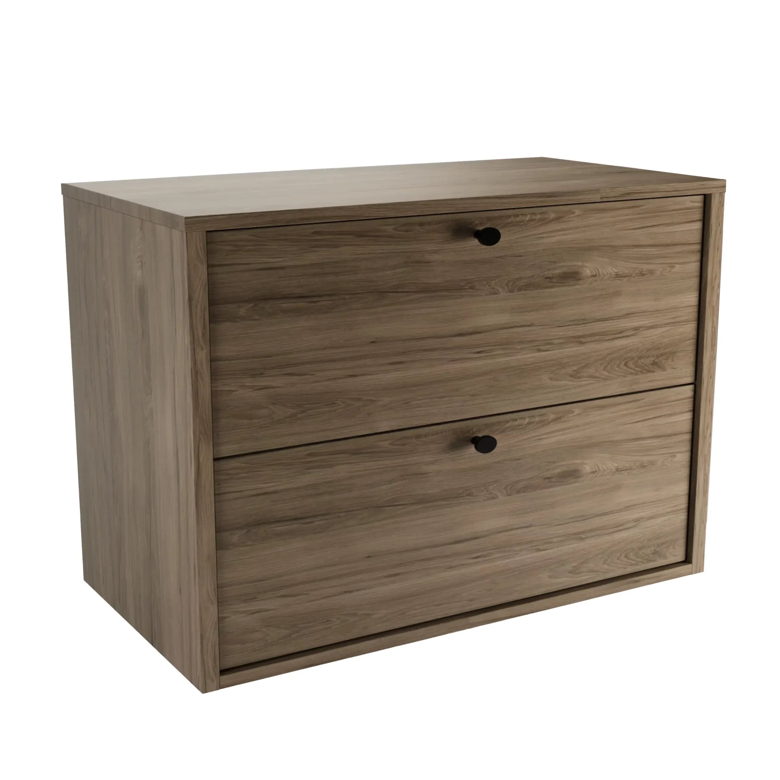 Dulap pentru lavoar Belino 80 cm Nuc închis, mobilier baie cu 2 sertare, fronturi netede și blat inclus pentru lavoar tip bol