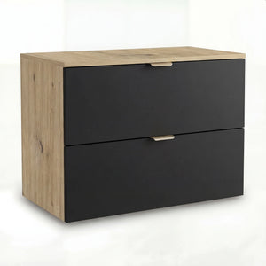 Dulap pentru lavoar Orio 80 cm Negru/Stejar Artizanal, cu 2 sertare și fronturi netede. Design modern, elegant și spațiu generos de depozitare pentru baie.