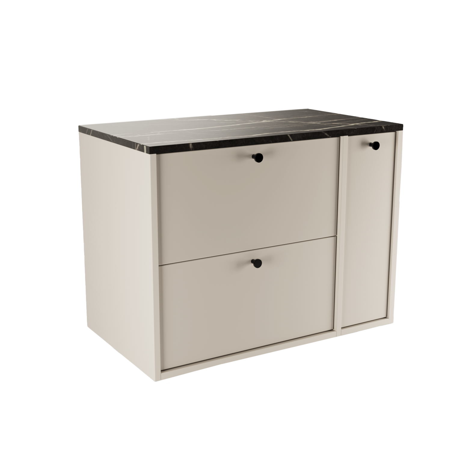 Dulap Belino 80 cm pentru lavoar, Casmir cu blat marmură Negru și raft închis, design modern și elegant, perfect pentru băi stilate și contemporane.