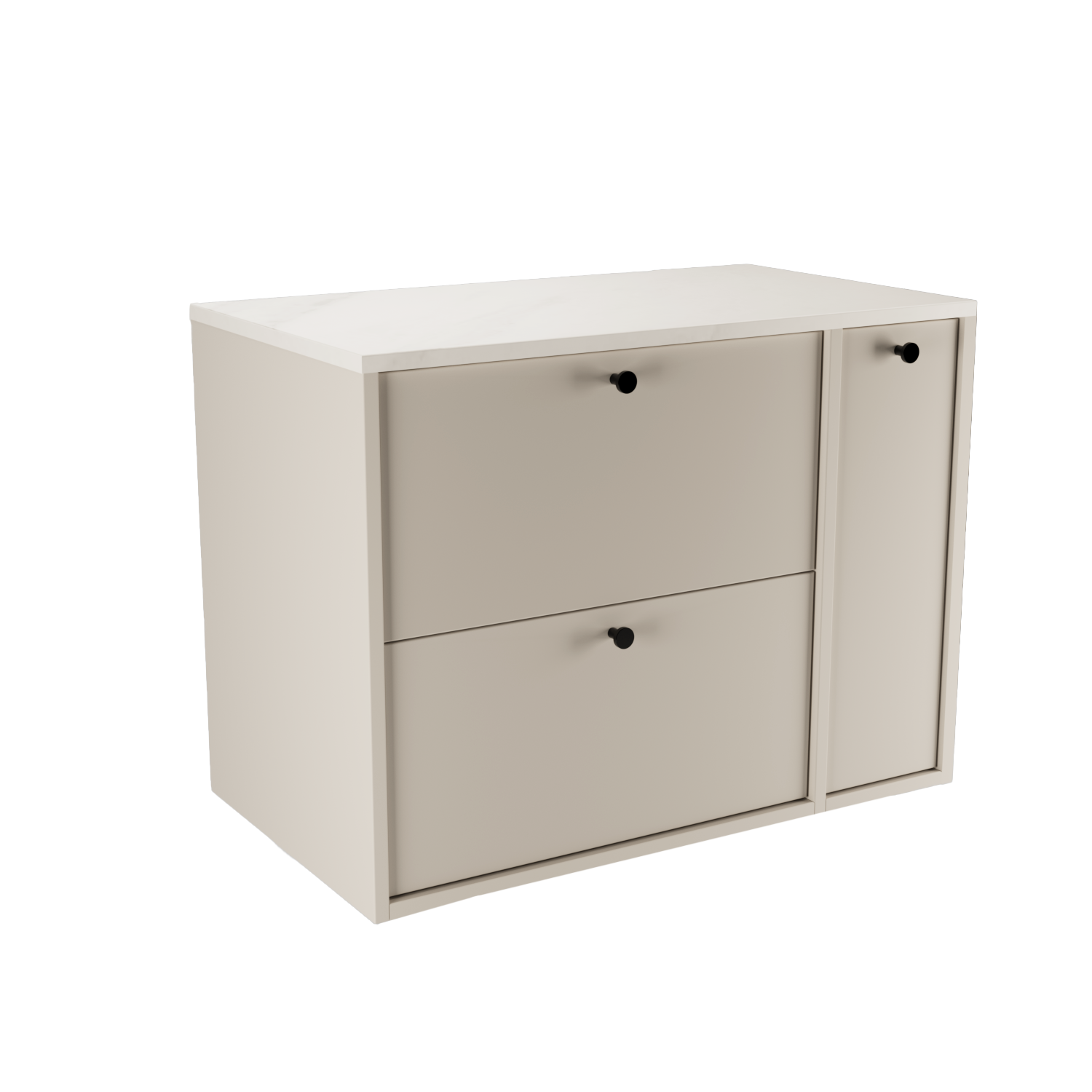 Dulap Belino 80 cm pentru lavoar, Casmir cu blat marmură Alba și raft închis, design modern și elegant, perfect pentru băi minimaliste și stilate.