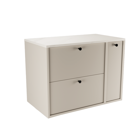 Dulap Belino 80 cm pentru lavoar, Casmir cu blat marmură Alba și raft închis, design modern și elegant, perfect pentru băi minimaliste și stilate.