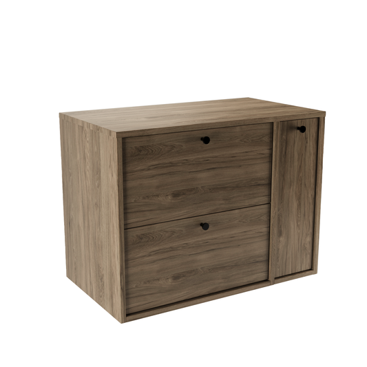 Dulap Belino 80 cm pentru lavoar, Nuc Închis cu raft închis, design modern și elegant, 2 sertare Soft-Close, perfect pentru băi stilate și funcționale.