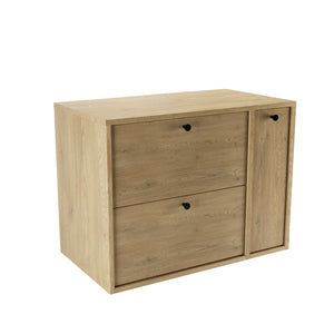 Dulap pentru lavoar Belino 80 cm cu raft lateral închis, finisaj Stejar Cremona, design modern pentru baie.