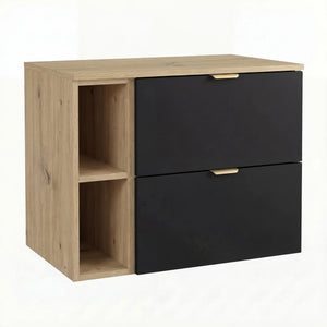 Dulap pentru lavoar Orio 80 cm, Negru/Stejar artizanal, cu 2 sertare SOFT-CLOSE și raft deschis de 20 cm. Design modern și elegant pentru baie.