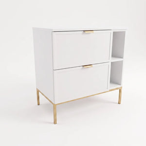 Dulap pentru lavoar Roma 80 cm alb, cu raft lateral, cadru metalic, 2 sertare Soft-Close, fronturi MDF cu ramă decorativă, mobilier elegant pentru baie.