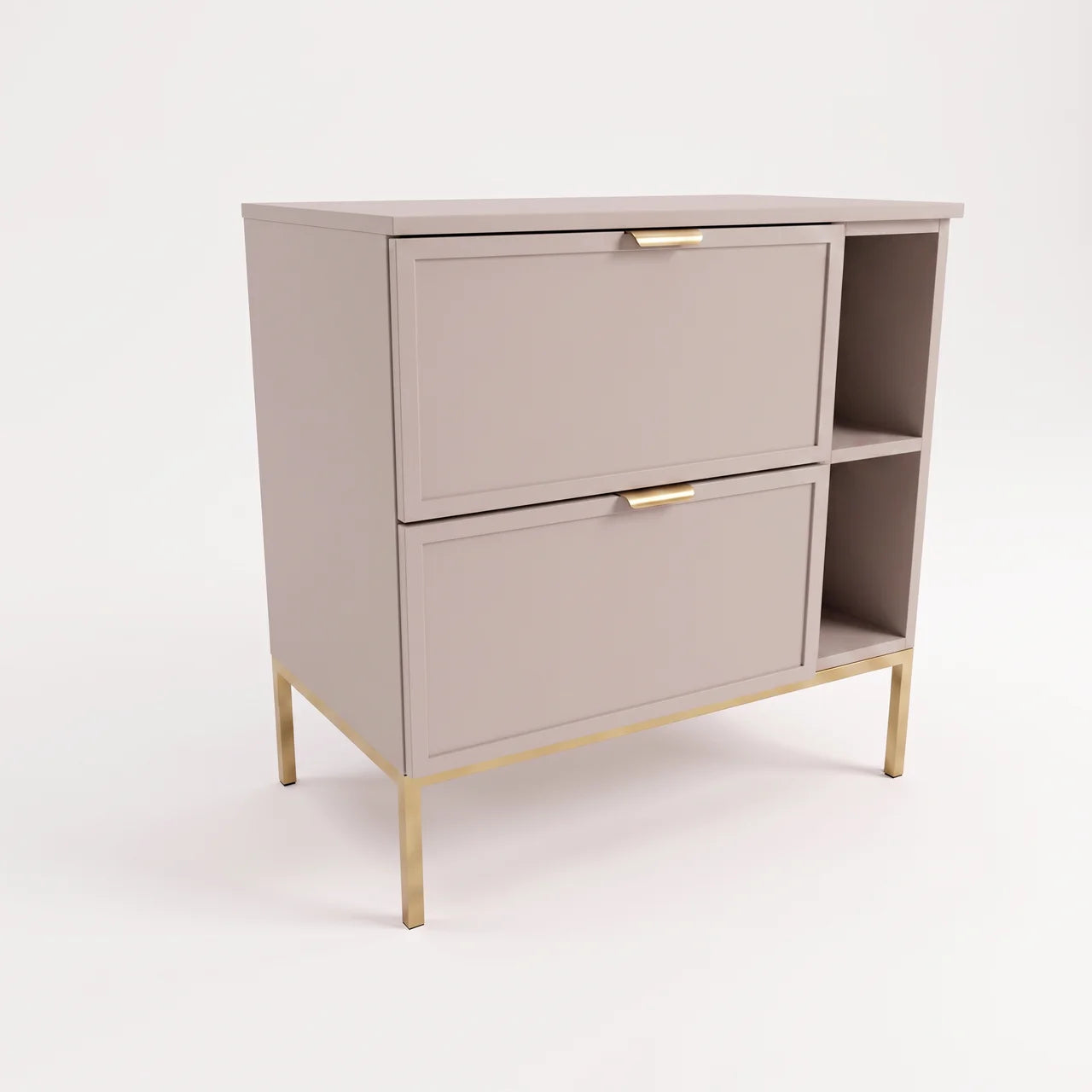 Dulap pentru lavoar Roma 80 cm Cașmir, cu raft lateral, cadru metalic, 2 sertare Soft-Close, fronturi MDF cu ramă decorativă, mobilier elegant pentru baie.