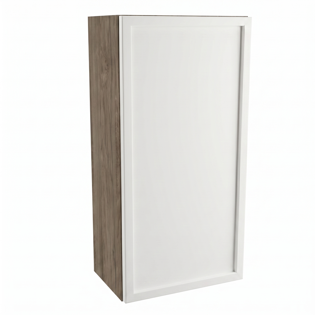 Dulap suspendat pentru baie Roma 30 cm Alb/Nuc închis, 1 ușă, mobilier baie modern compact cu ramă decorativă