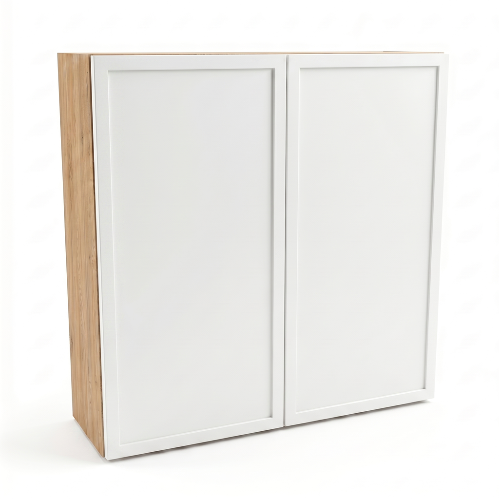 Dulap suspendat pentru baie Roma 60 cm Alb/Stejar Cremona, 2 uși, mobilier baie modern cu fronturi cu ramă decorativă și design natural